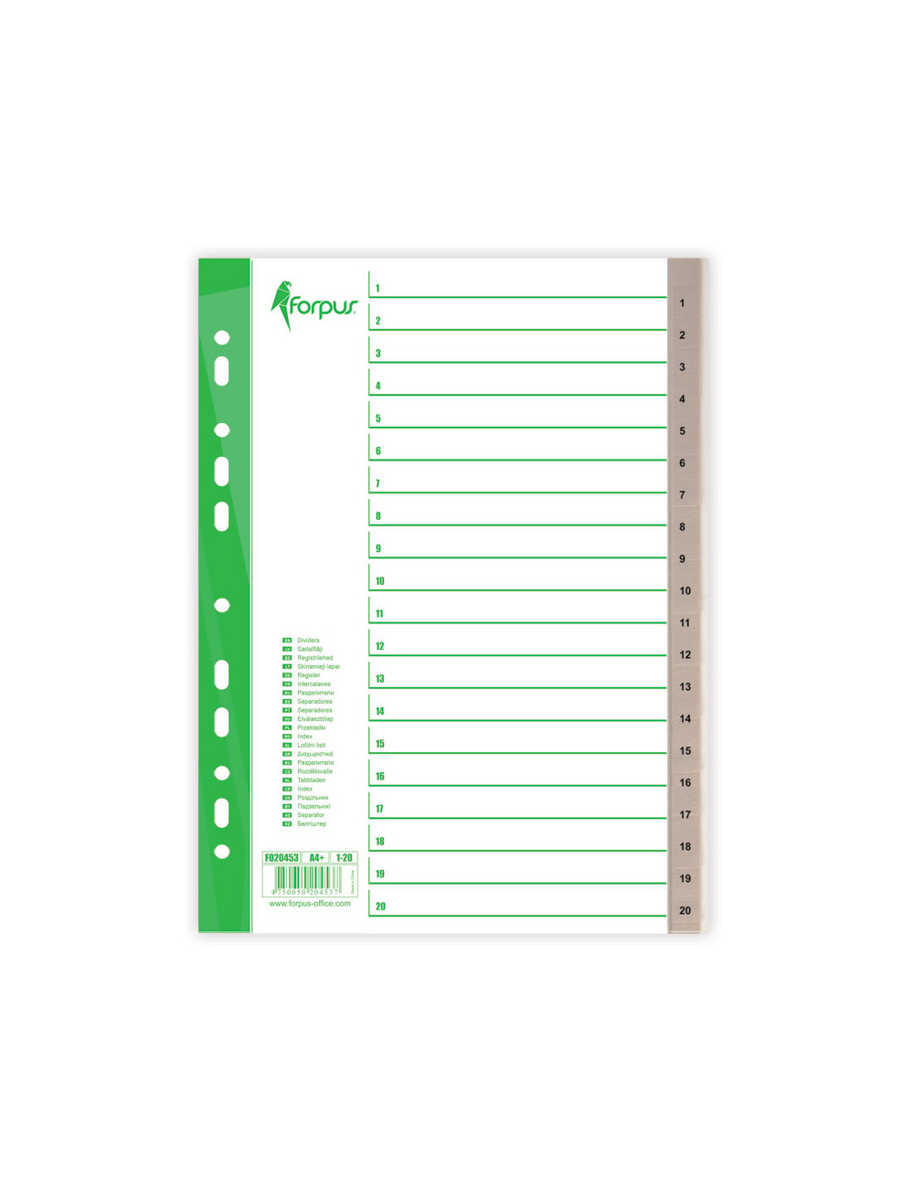Ločilni listi A4+ PP 1-20